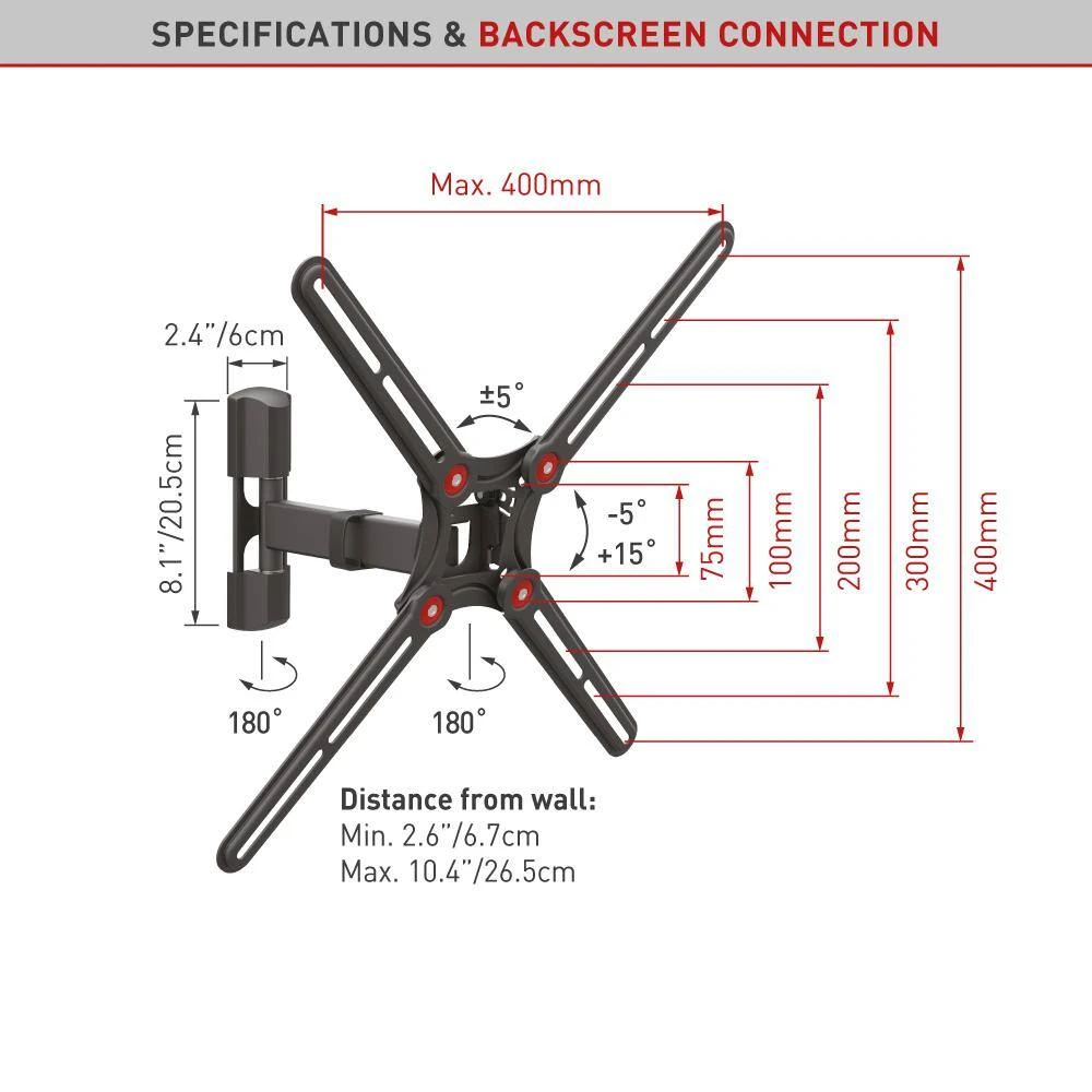 Barkan 29" to 65" Full Motion - 3 Movement TV Wall Mount, Black, Touch & Tilt, Screen Leveling by Barkan a Better Point of View 9 Barkan 29" to 65" Full Motion - 3 Movement TV Wall Mount, Black, Touch & Tilt, Screen Leveling by Barkan a Better Point of View - Image 9