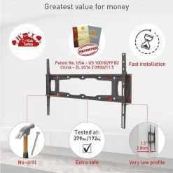 Barkan 29" to 75" Fixed No Stud Flat / Curved TV Wall Mount for Drywall, Black, No Drill, Very Low Profile by Barkan a Better Point of View 14 Barkan 29" to 75" Fixed No Stud Flat / Curved TV Wall Mount for Drywall, Black, No Drill, Very Low Profile by Barkan a Better Point of View -Electro Gear Shop barkan a better point of view tv mounts nd400 b 1d 1000