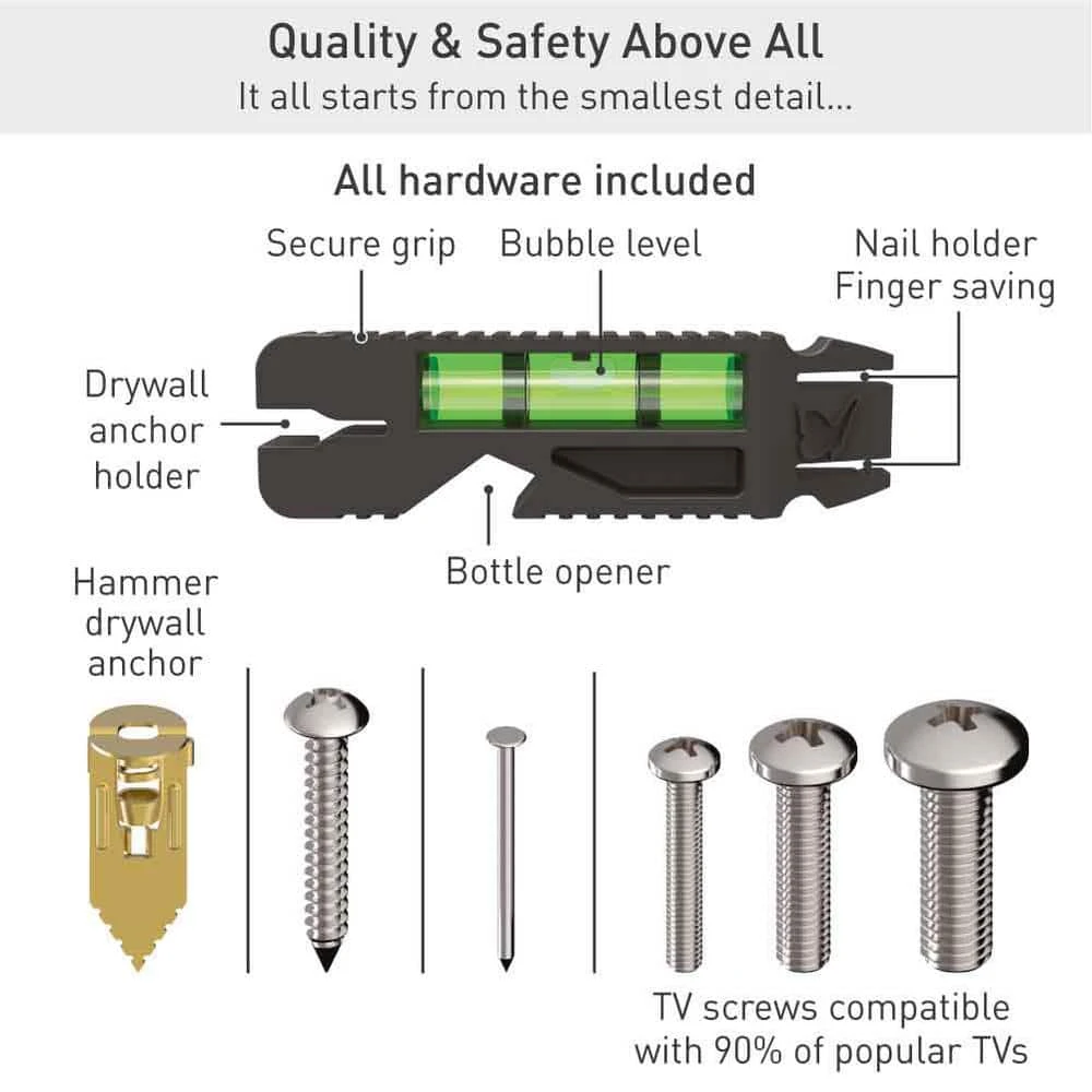 Barkan 29" to 75" Fixed No Stud Flat / Curved TV Wall Mount for Drywall, Black, No Drill, Very Low Profile by Barkan a Better Point of View 8 Barkan 29" to 75" Fixed No Stud Flat / Curved TV Wall Mount for Drywall, Black, No Drill, Very Low Profile by Barkan a Better Point of View - Image 8