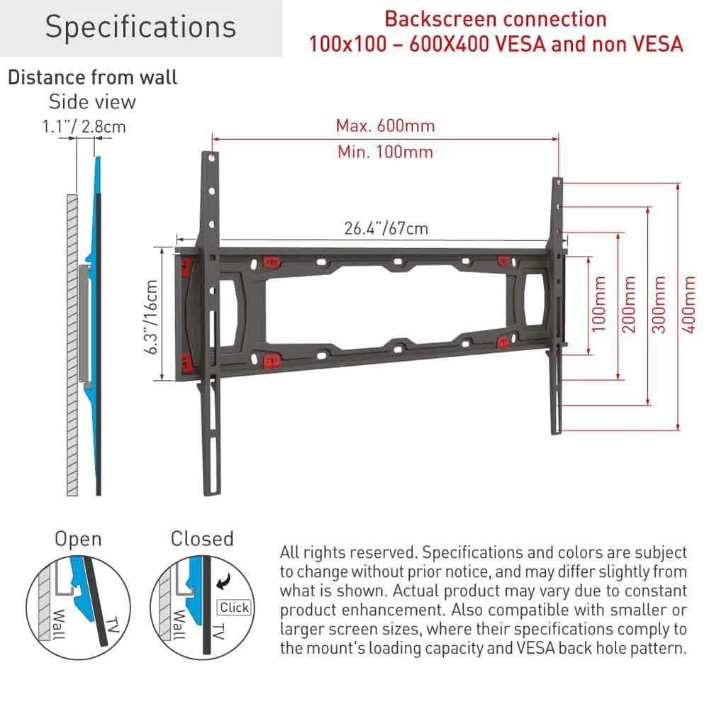 Barkan 29" to 75" Fixed No Stud Flat / Curved TV Wall Mount for Drywall, Black, No Drill, Very Low Profile by Barkan a Better Point of View 10 Barkan 29" to 75" Fixed No Stud Flat / Curved TV Wall Mount for Drywall, Black, No Drill, Very Low Profile by Barkan a Better Point of View - Image 10