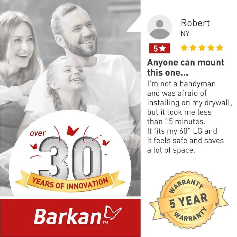 Barkan 29" to 75" Fixed No Stud Flat / Curved TV Wall Mount for Drywall, Black, No Drill, Very Low Profile by Barkan a Better Point of View 5 Barkan 29" to 75" Fixed No Stud Flat / Curved TV Wall Mount for Drywall, Black, No Drill, Very Low Profile by Barkan a Better Point of View - Image 5