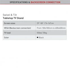 Barkan 29" to 58" Swivel & Tilt - 3 Movement Flat / Curved TV Tabletop Stand, Black, Patented, Vertical Adjustment by Barkan a Better Point of View -Electro Gear Shop barkan a better point of view tv mounts s320 b fa 1000