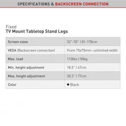 Barkan 32 in. to 70 in. Fixed Flat/Curved TV Mount Tabletop Stand Legs Base in Black Fits All VESA Anti-Scratch by Barkan a Better Point of View -Electro Gear Shop barkan a better point of view tv mounts s40 b 4f 1000