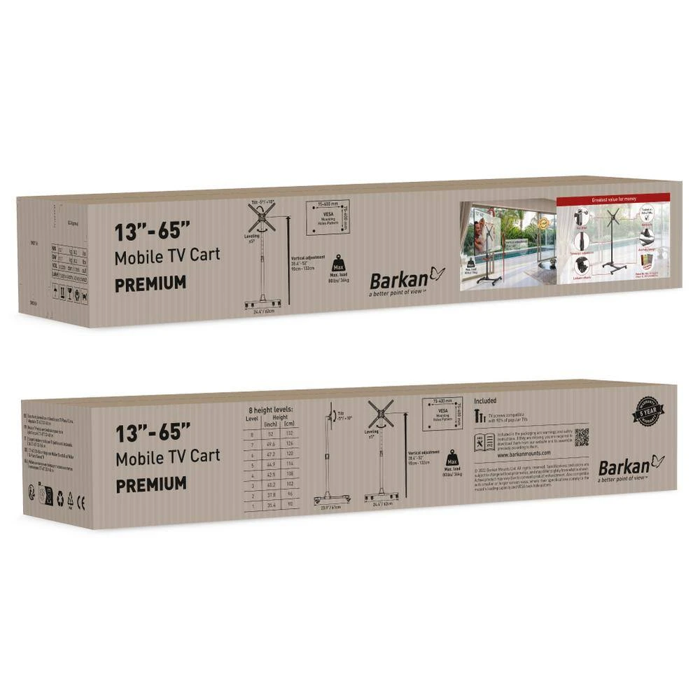 Barkan 13 in.- 65 in. Tilt Mobile TV Mount Cart Black Patented to Fit Various Screen Types Fall Proof by Barkan a Better Point of View 7 Barkan 13 in.- 65 in. Tilt Mobile TV Mount Cart Black Patented to Fit Various Screen Types Fall Proof by Barkan a Better Point of View - Image 7