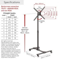 Barkan 13 in.- 65 in. Tilt Mobile TV Mount Cart Black Patented to Fit Various Screen Types Fall Proof by Barkan a Better Point of View 12 Barkan 13 in.- 65 in. Tilt Mobile TV Mount Cart Black Patented to Fit Various Screen Types Fall Proof by Barkan a Better Point of View -Electro Gear Shop barkan a better point of view tv mounts sw310h 66 1000