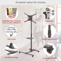 Barkan 13 - 83 in. Tilt Mobile TV Mount Cart with Metal Shelf Black Patented to Fit Various Screen Types Fall Proof by Barkan a Better Point of View 12 Barkan 13 - 83 in. Tilt Mobile TV Mount Cart with Metal Shelf Black Patented to Fit Various Screen Types Fall Proof by Barkan a Better Point of View -Electro Gear Shop barkan a better point of view tv mounts sw411h 1d 1000