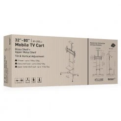 Barkan 32" to 80" Tilt & Vertical Adjustment Mobile TV Cart with 2 Shelves, Black, Tempered Glass, Lockable wheels by Barkan a Better Point of View 17 Barkan 32" to 80" Tilt & Vertical Adjustment Mobile TV Cart with 2 Shelves, Black, Tempered Glass, Lockable wheels by Barkan a Better Point of View -Electro Gear Shop barkan a better point of view tv mounts sw452 b 44 1000