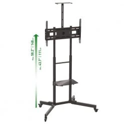 Barkan 32" to 80" Tilt & Vertical Adjustment Mobile TV Cart with 2 Shelves, Black, Tempered Glass, Lockable wheels by Barkan a Better Point of View