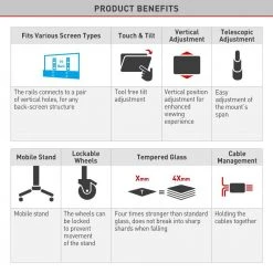 Barkan 32" to 80" Tilt & Vertical Adjustment Mobile TV Cart with 2 Shelves, Black, Tempered Glass, Lockable wheels by Barkan a Better Point of View 18 Barkan 32" to 80" Tilt & Vertical Adjustment Mobile TV Cart with 2 Shelves, Black, Tempered Glass, Lockable wheels by Barkan a Better Point of View -Electro Gear Shop barkan a better point of view tv mounts sw452 b fa 1000