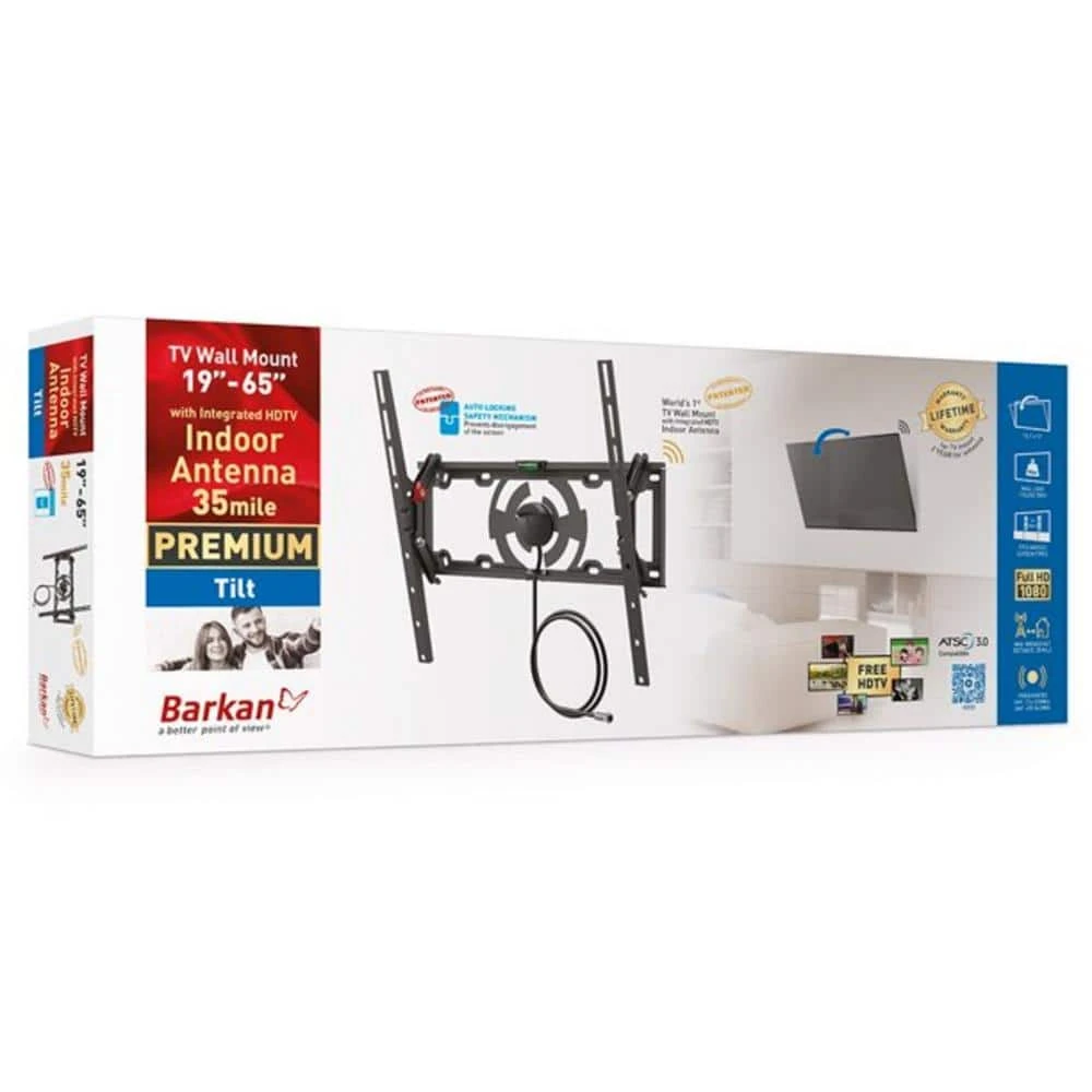 Barkan 19 in. to 65 in. Tilt Flat/Curved TV Wall Mount with Integrated HDTV Indoor Antenna 5dB Gain by Barkan a Better Point of View 2 Barkan 19 in. to 65 in. Tilt Flat/Curved TV Wall Mount with Integrated HDTV Indoor Antenna 5dB Gain by Barkan a Better Point of View - Image 2