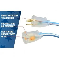 100 ft. 12/3 SJEOW Polar/Solar Supreme Cold Weather Extension Cord with Lighted End, Blue/White by Southwire -Electro Gear Shop blue white southwire general purpose cords 1639sw0061 44 1000