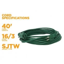 40 ft. 16/3 SJTW Outdoor Light-Duty Extension Cord by Southwire -Electro Gear Shop green southwire general purpose cords 23568805 4f 1000