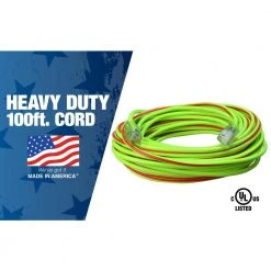 100 ft. 12/3 SJTW Hi-Visbility Multi-Color Outdoor Heavy-Duty Extension Cord with Power Light Plug by Southwire -Electro Gear Shop lime green red southwire general purpose cords 2549sw0054 77 1000