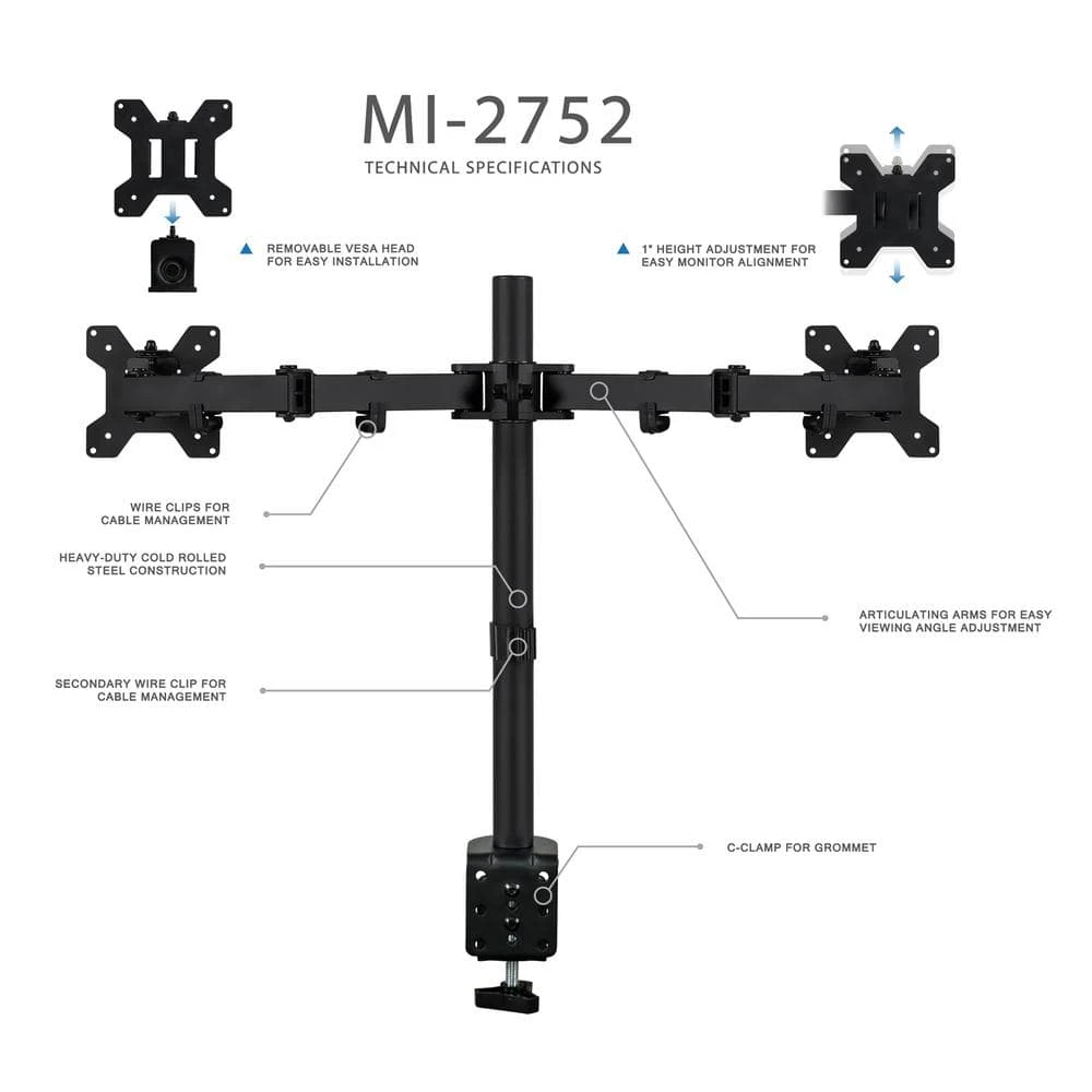 13 in. to 27 in. Screen Size Full Motion Dual Monitor Desk Mount by mount-it! 7 13 in. to 27 in. Screen Size Full Motion Dual Monitor Desk Mount by mount-it! - Image 7