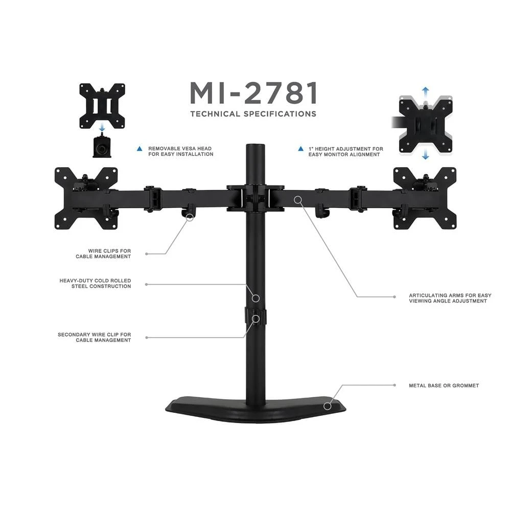 Dual Monitor Desk Stand for 13 in. to 32 in. Monitors by mount-it! 7 Dual Monitor Desk Stand for 13 in. to 32 in. Monitors by mount-it! - Image 7