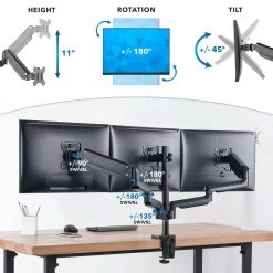 Triple Monitor Mount with Gas Spring Arms Adapter by mount-it! -Electro Gear Shop mount it computer laptop accessories mi 4753b 44 1000