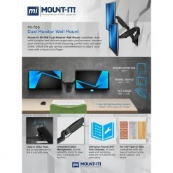 Dual Arm Monitor Wall Mount for Monitors up to 27 in. by mount-it! -Electro Gear Shop mount it computer laptop accessories mi 766 4f 1000