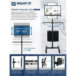 Mobile Cart With Monitor Mount and CPU Holder for 13 in. to 32 in. Screens by mount-it! -Electro Gear Shop mount it computer laptop accessories mi 7948 1f 1000
