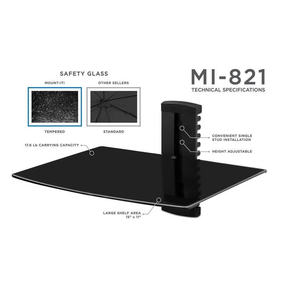 Floating Single Stud Wall Shelf A/V Components by mount-it! 2 Floating Single Stud Wall Shelf A/V Components by mount-it! - Image 2