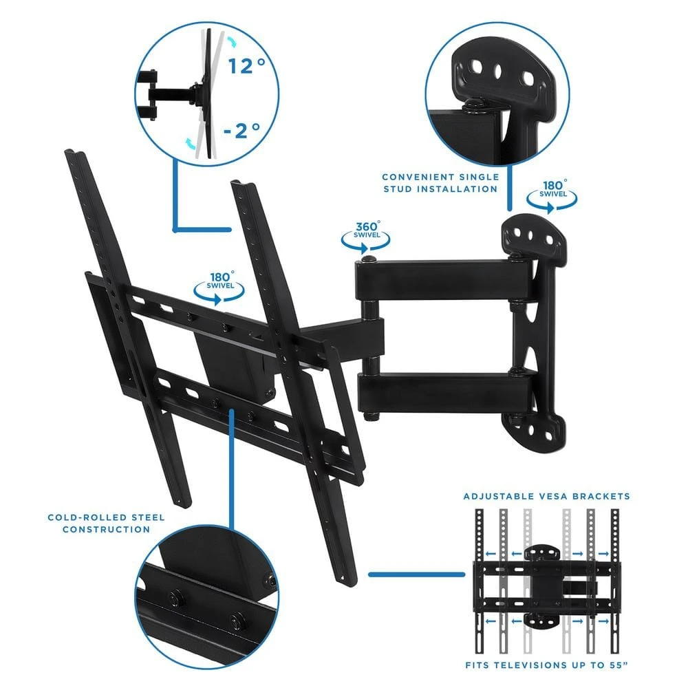 Full Motion Corner TV Wall Mount Extending Arm for 20 in. to 55 in. Screen Size by mount-it! 4 Full Motion Corner TV Wall Mount Extending Arm for 20 in. to 55 in. Screen Size by mount-it! - Image 4