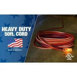 50 ft. 12/3 SJTW USA Outdoor Heavy-Duty Extension Cord with Power Light Plug by Southwire -Electro Gear Shop red white blue southwire general purpose cords 2548swusa1 66 1000