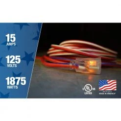 50 ft. 12/3 SJTW USA Outdoor Heavy-Duty Extension Cord with Power Light Plug by Southwire -Electro Gear Shop red white blue southwire general purpose cords 2548swusa1 a0 1000