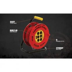 50 ft. 14/3 Red Cord Reel Power Station with 6 Outlets by Southwire -Electro Gear Shop southwire extension cord reels e235 1f 1000