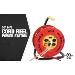 50 ft. 14/3 Red Cord Reel Power Station with 6 Outlets by Southwire -Electro Gear Shop southwire extension cord reels e235 c3 1000