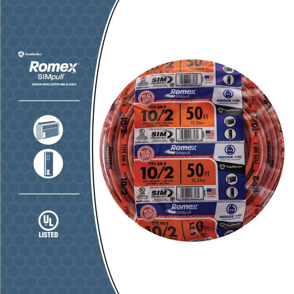 50 ft. 10/2 Solid Romex Simpull CU NM-B W/G Wire by Southwire 4 50 ft. 10/2 Solid Romex Simpull CU NM-B W/G Wire by Southwire - Image 4