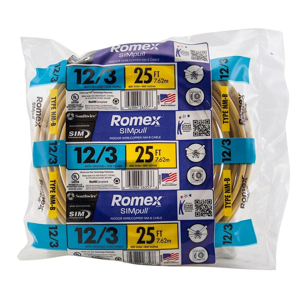25 ft. 12/3 Solid Romex SIMpull CU NM-B W/G Wire by Southwire 6 25 ft. 12/3 Solid Romex SIMpull CU NM-B W/G Wire by Southwire - Image 6