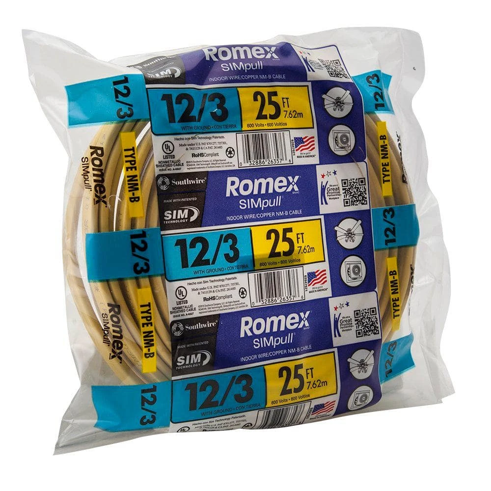 25 ft. 12/3 Solid Romex SIMpull CU NM-B W/G Wire by Southwire 7 25 ft. 12/3 Solid Romex SIMpull CU NM-B W/G Wire by Southwire - Image 7