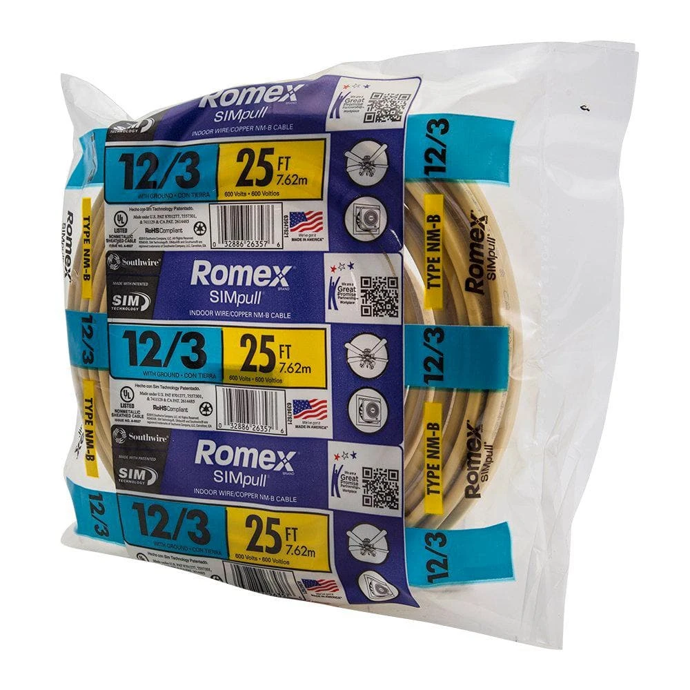 25 ft. 12/3 Solid Romex SIMpull CU NM-B W/G Wire by Southwire 8 25 ft. 12/3 Solid Romex SIMpull CU NM-B W/G Wire by Southwire - Image 8