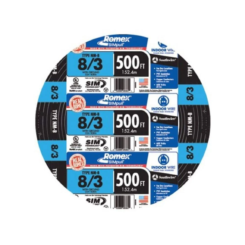 500 ft. 8/3 Stranded Romex SIMpull CU NM-B W/G Wire by Southwire 1 500 ft. 8/3 Stranded Romex SIMpull CU NM-B W/G Wire by Southwire