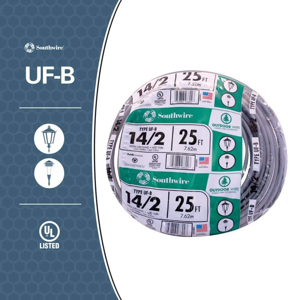 25 ft. 14/2 Gray Solid CU UF-B W/G Wire by Southwire 3 25 ft. 14/2 Gray Solid CU UF-B W/G Wire by Southwire - Image 3