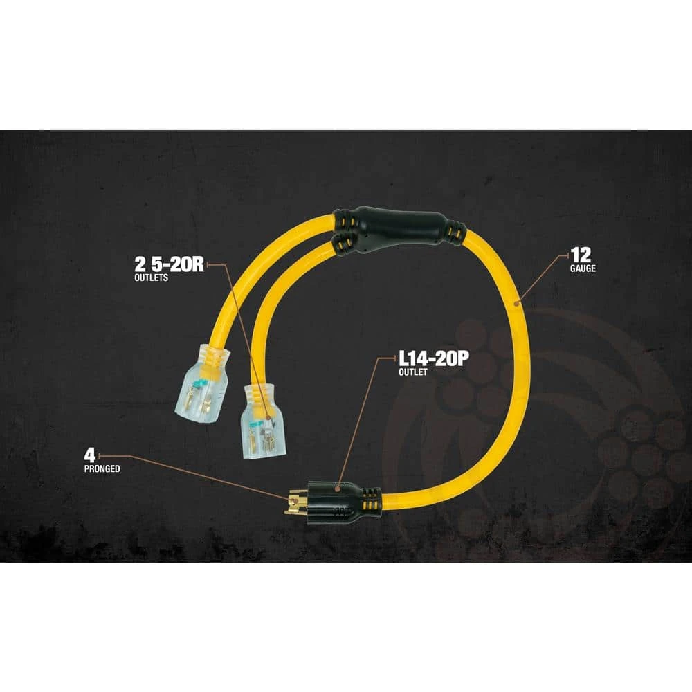 3 ft. 12/4 STOW 20-Amp to 20-Amp Multi-Outlet (2) Major Appliance Y-Adapter Power Cord by Southwire 2 3 ft. 12/4 STOW 20-Amp to 20-Amp Multi-Outlet (2) Major Appliance Y-Adapter Power Cord by Southwire - Image 2