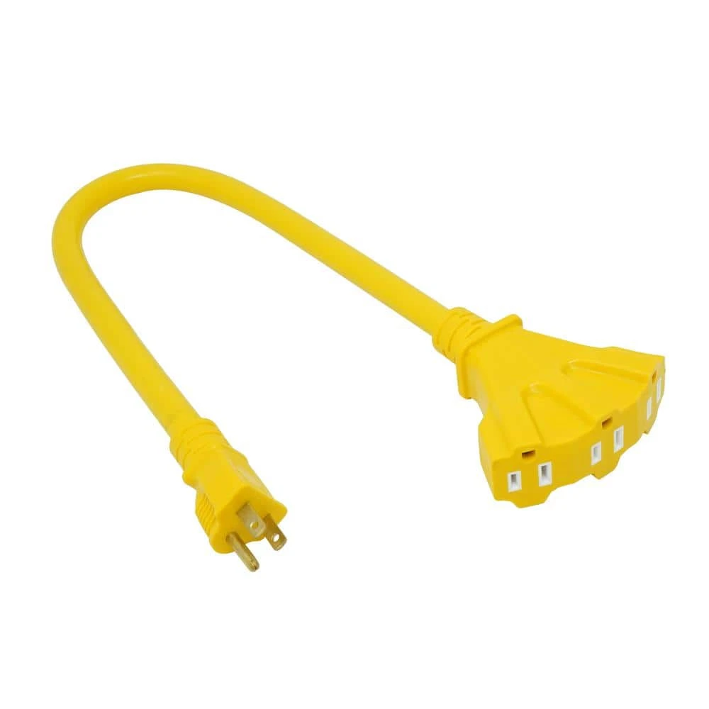 2 ft. 12/3 STW Multi-Outlet (3) Outdoor Heavy-Duty Adapter Extension Cord, Yellow by Southwire 2 2 ft. 12/3 STW Multi-Outlet (3) Outdoor Heavy-Duty Adapter Extension Cord, Yellow by Southwire - Image 2