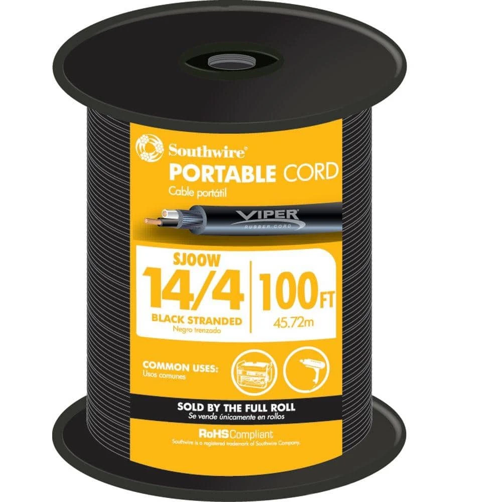 100 ft. 14/4 300-Volt CU Black Flexible Portable Power SJOOW Cord by Southwire 1 100 ft. 14/4 300-Volt CU Black Flexible Portable Power SJOOW Cord by Southwire