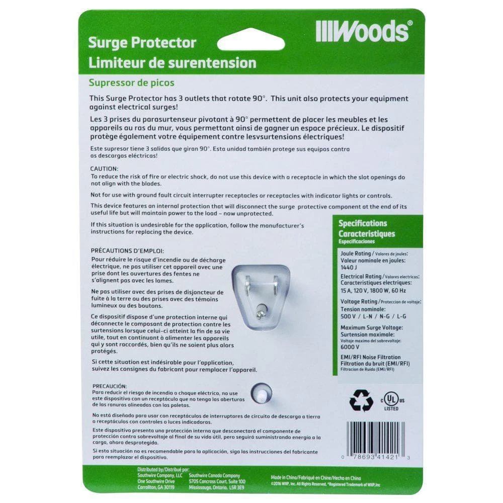 6-Outlet 1440-Joule Plug-In Space Saver Swivel Surge Protector by Southwire 2 6-Outlet 1440-Joule Plug-In Space Saver Swivel Surge Protector by Southwire - Image 2