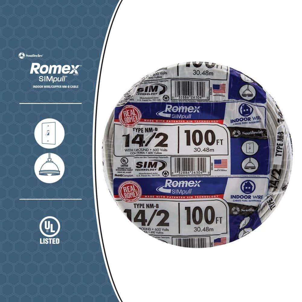 100 ft. 14/2 Solid Romex SIMpull CU NM-B W/G Wire by Southwire 4 100 ft. 14/2 Solid Romex SIMpull CU NM-B W/G Wire by Southwire - Image 4