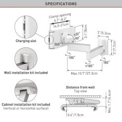 Barkan 7 in to 12 in Full Motion Tablet Wall & Cabinet Mount for Tablets up to 3 lbs by Barkan a Better Point of View -Electro Gear Shop white barkan a better point of view tablets accessories t54 44 1000