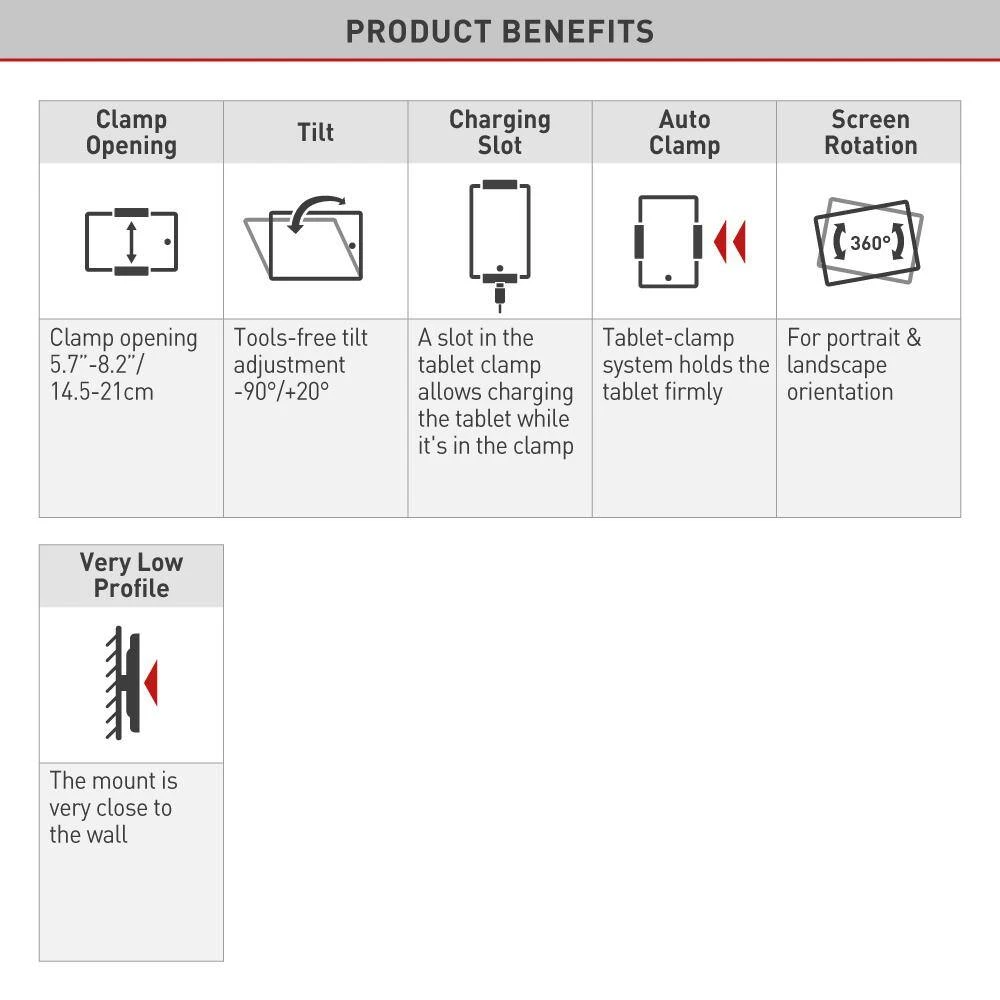 Barkan 7" to 12" Full Motion - 4 Movement Tablet Wall & Cabinet Mount, White, Firm Tablet Clamp, 360° Rotation by Barkan a Better Point of View 3 Barkan 7" to 12" Full Motion - 4 Movement Tablet Wall & Cabinet Mount, White, Firm Tablet Clamp, 360° Rotation by Barkan a Better Point of View - Image 3