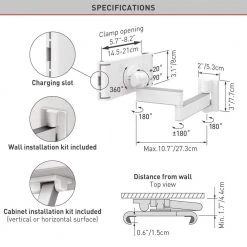 Barkan 7" to 12" Full Motion - 4 Movement Tablet Wall & Cabinet Mount, White, Firm Tablet Clamp, 360° Rotation by Barkan a Better Point of View 14 Barkan 7" to 12" Full Motion - 4 Movement Tablet Wall & Cabinet Mount, White, Firm Tablet Clamp, 360° Rotation by Barkan a Better Point of View -Electro Gear Shop white barkan a better point of view tablets accessories t54 online 44 1000