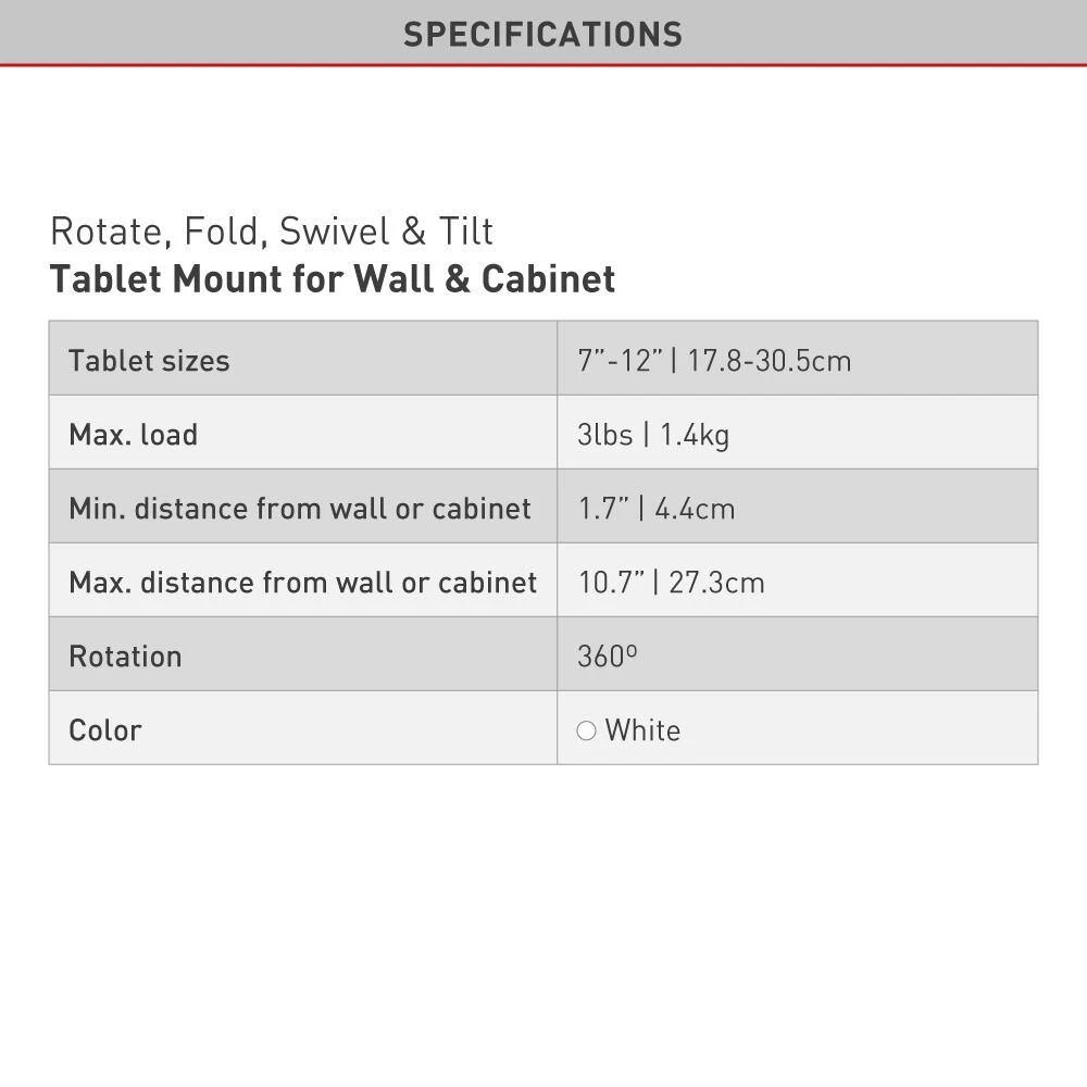 Barkan 7" to 12" Full Motion - 4 Movement Tablet Wall & Cabinet Mount, White, Firm Tablet Clamp, 360° Rotation by Barkan a Better Point of View 7 Barkan 7" to 12" Full Motion - 4 Movement Tablet Wall & Cabinet Mount, White, Firm Tablet Clamp, 360° Rotation by Barkan a Better Point of View - Image 7