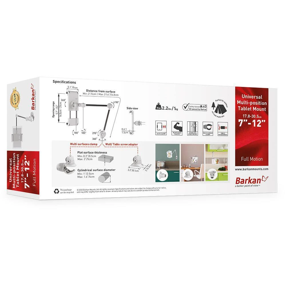 Barkan 7 in to 12 in Universal Full Motion, Multi-Position Tablet Mount for Tablets up to 22 lbs by Barkan a Better Point of View 10 Barkan 7 in to 12 in Universal Full Motion, Multi-Position Tablet Mount for Tablets up to 22 lbs by Barkan a Better Point of View - Image 10