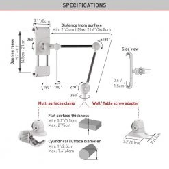 Barkan 7" to 12" Universal, Multi - Position Tablet Mount, White, Firm Tablet Clamp, 360° Rotation, Multi Surface Clamp by Barkan a Better Point of View -Electro Gear Shop white barkan a better point of view tablets accessories t56 online 1f 1000