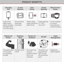 Barkan 7" to 12" Universal, Multi - Position Tablet Mount, White, Firm Tablet Clamp, 360° Rotation, Multi Surface Clamp by Barkan a Better Point of View -Electro Gear Shop white barkan a better point of view tablets accessories t56 online d4 1000