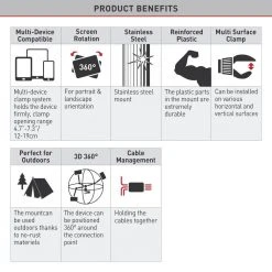 Barkan 4" to 12" Portable, Full-Motion, Multi-Position Smartphone & Tablet Mount, White, Firm Device Clamp by Barkan a Better Point of View 16 Barkan 4" to 12" Portable, Full-Motion, Multi-Position Smartphone & Tablet Mount, White, Firm Device Clamp by Barkan a Better Point of View -Electro Gear Shop white barkan a better point of view tablets accessories t581 44 1000