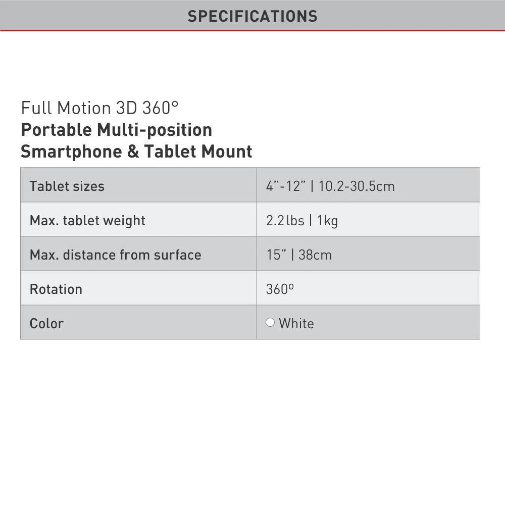 Barkan 4" to 12" Portable, Full-Motion, Multi-Position Smartphone & Tablet Mount, White, Firm Device Clamp by Barkan a Better Point of View 5 Barkan 4" to 12" Portable, Full-Motion, Multi-Position Smartphone & Tablet Mount, White, Firm Device Clamp by Barkan a Better Point of View - Image 5