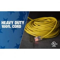 100 ft. 12/3 SJTW Hi-Visibility Outdoor Heavy-Duty Extension Cord with Power Light Plug by Southwire -Electro Gear Shop yellow southwire general purpose cords 2589sw0002 4f 1000